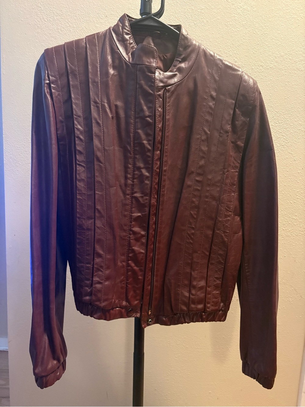 Leather Bomber Jacket - Burgundy